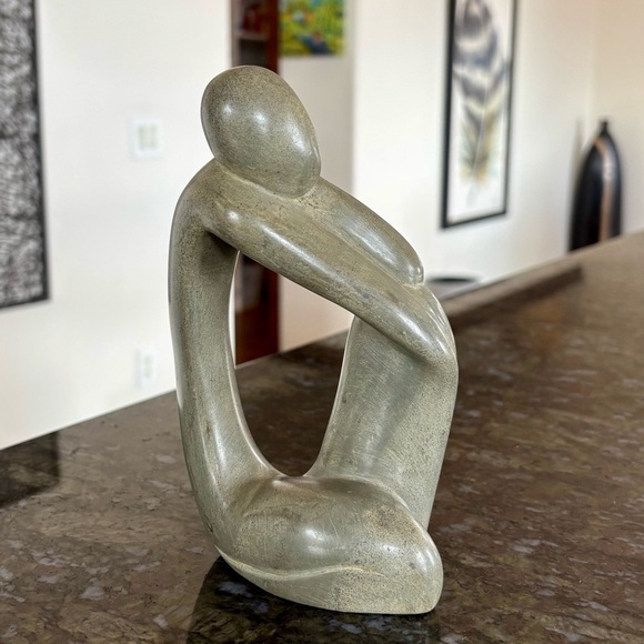 Gray Abstract Stone Sculpture with Fluid Curves - Picture 12 of 12